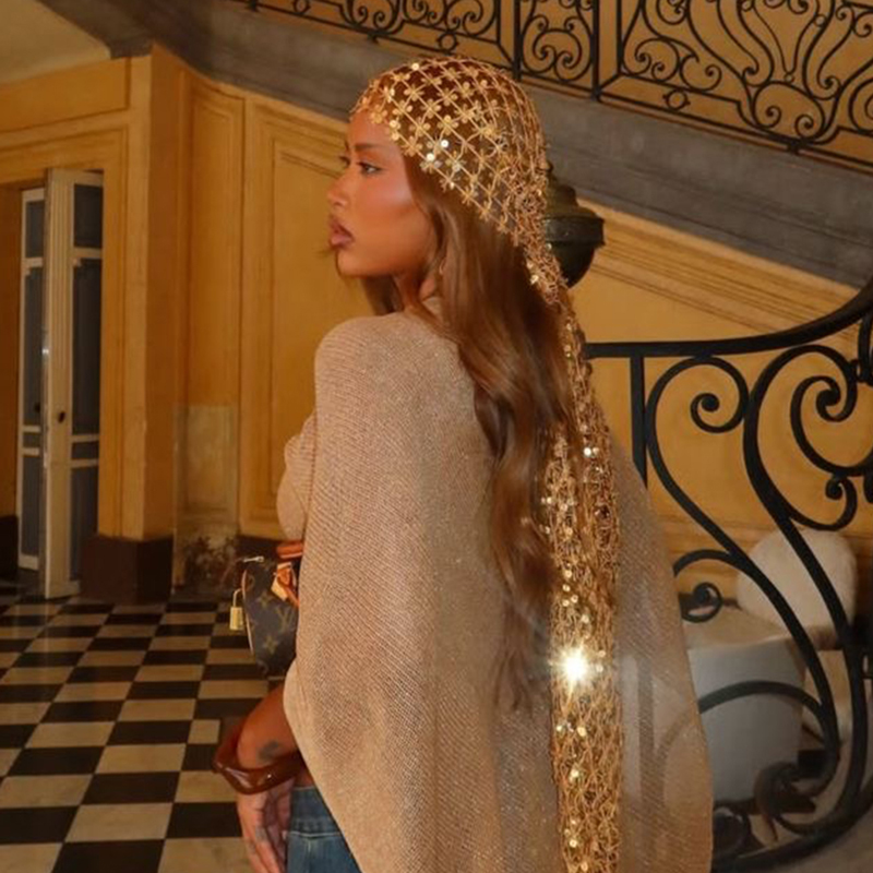 Boho Sequin Mesh Headscarf Gol - Ethnic Fashion Design review and price